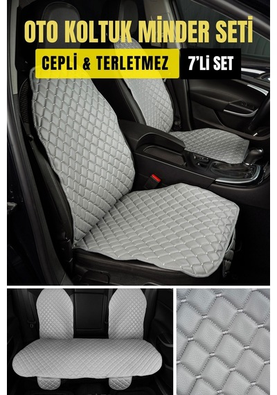 Deri-vinil Oto Minder Seti Gri 7 Parça