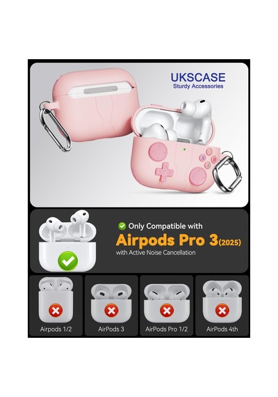 Apple Uyumlu AirPods Pro 3 Oyun Kolu Tasarım Silikon Kılıf Pembe