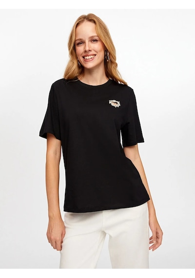 Faik Sönmez Taş Kalp Nakışlı Kadın T-shirt W26tsh094 Siyah