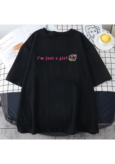 Startmore Beyaz Üzgün Hamster Tshirt Ben Sadece Bir Baskıawaii Karikatür Grafik Baskı Tiş Siyah