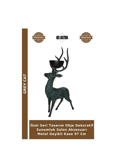 Özel Seri Tasarım Obje Dekoratif Sunumluk Salon Aksesuarı Metal Geyikli Kase 97 Cm