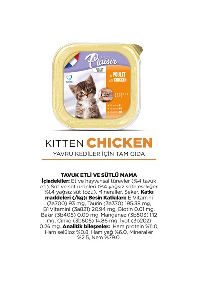 Plaisir Tavuk Etli ve Sütlü Pate Yavru Kedi Yaş Maması 32 x 100 G