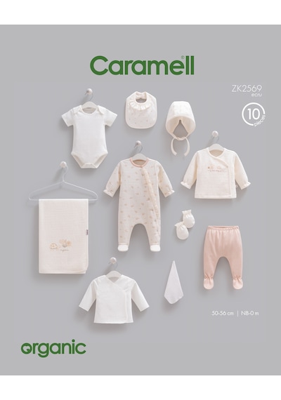 Caramell Tiny Baby Kız Bebek 10 Parça Hastane Çıkışı Zıbın Seti Ekru renkli