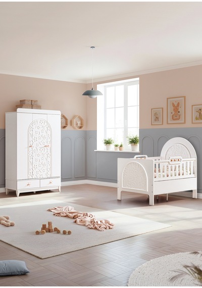 Garden Çocuk Odası Takımı, Garden 3 Kapaklı Dolap, Garden Büyüyen Beşik - Beyaz