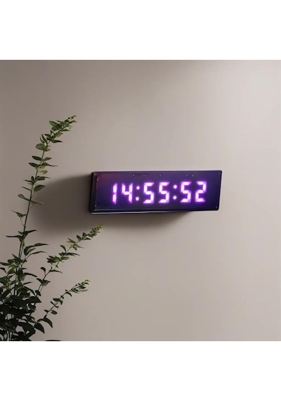 Saniyeli Dijital Led Duvar Ve Masa Saat Ve Derece - Pembe Kasa Ölçüsü: 7x26 Cm Diğer