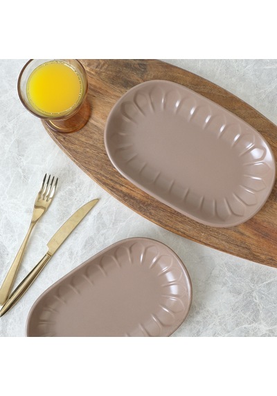 Keramika Mat Toprak Taupe Badem Kayık Tabak 22 Cm 2 Adet 977
