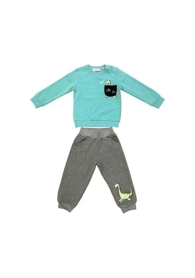 Zekids Erkek Bebek Dinazor Baskılı Pamuklu Eşofman Takım-14384 Mint