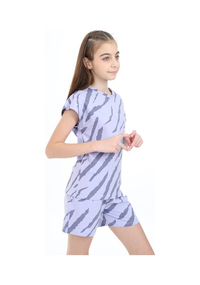 Toontoy Kids Toontoy Kız Çocuk W Yazı Baskılı Şortlu Takım Mavi