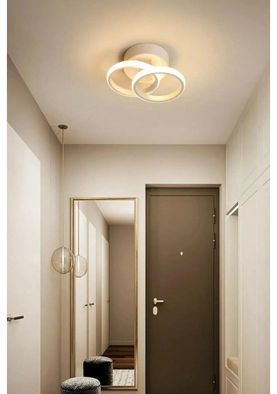 Lena Modern Tasarım Beyaz Renk Salon Mutfak Hol Beyaz Ledli 2 Li Led Avize Beyaz