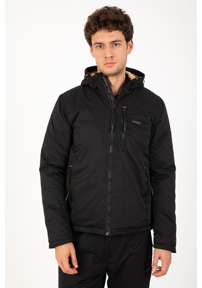 Maraton Sportswear Regular Erkek Kapşonlu Uzun Kol Basic Siyah Ceket 21365 Siyah