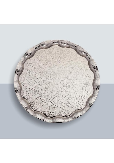 Osmanlı Motifli Metal Servis Tepsisi 34,5 Cm 13.6 İnç Kahve Ve Çay Sunum Tepsisi 5 Renk Seçeneği Gümüş Rengi Çok Renkli