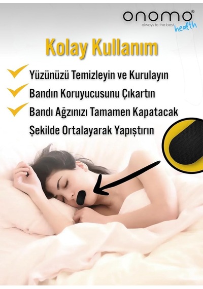 Health Ağız Bandı Siyah 30 Adet, Horlama Önleyici Ağız Kapama Hipoalerjenik Uyku Bandı