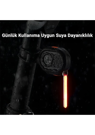 8821 Usb Şarjlı Bisiklet Arka Lamba Cob Led, 3 Modlu, Type-c, Damla Tasarım Siyah