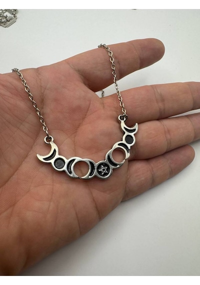 Üçlü Ay Tanrıçası Ve Güneş Pentagram Unisex Kolye 60 Cm Zincirli Mistisizm Tasarımı Çok renkli