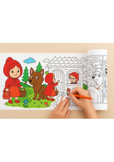 Kırmızı Başlıklı Kız Masal Temalı Boyama Rulosu 30 Cm X 3m Çocuklar Için Eğitici Ve Eğlenceli Aktivite