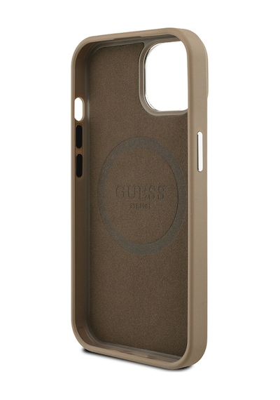 Apple Uyumlu iPhone 15 Kılıf Guess Lisanslı M-safe Şarj Özellikli Grained Triangle Kapak Kahverengi