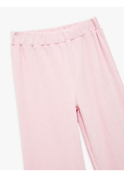 Koton Viskon Karışımlı Beli Lastikli Geniş Paça Pantolon Pembe 5skg40211ak Gül
