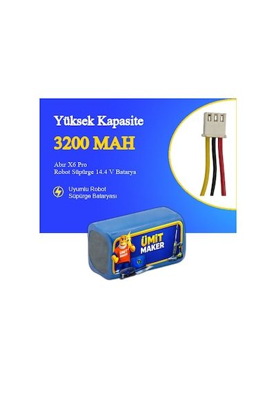 Abır X6 Pro Robot Süpürge 3200 Mah 14.4 V Batarya  Uyumlu Uzun Ömürlü, Yüksek Performans Pil