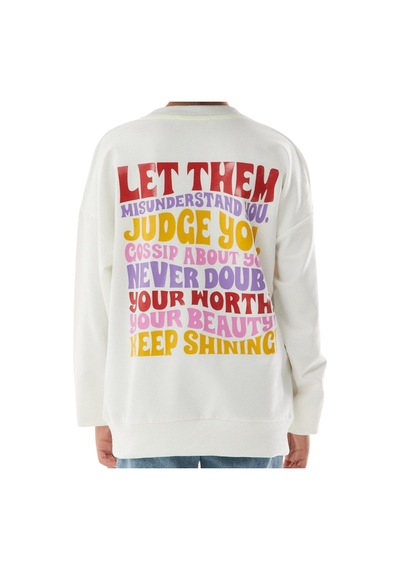 İrem Çocuk Giyim Kız Çocuk Önü Arkası Let Them Yazı Desenli Beyaz Renk Sweatshirt Beyaz