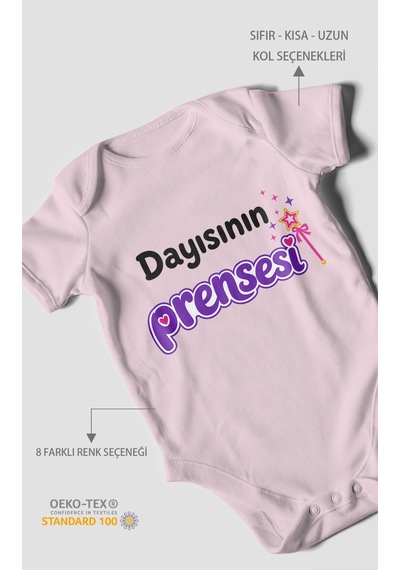 Morivokids Dayısının Prensesi Kısa Kollu Bebek Body %100 Pamuk Bebe Pembe