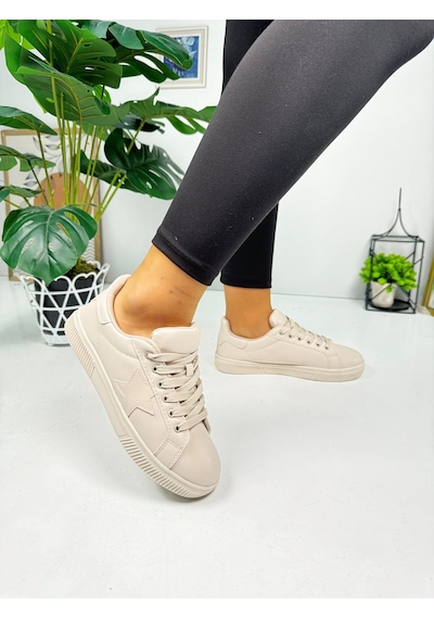 Günlük Kadın Sneaker Bağcıklı Yıldız Detaylı Tırtıklı Taban Oval Burunlu Rahat Spor Ayakkabı 602 Bej Günlük Kadın Sneaker Bağcıklı Yıldız Detaylı Tırtıklı Taban Oval Burunlu Rahat Spor Ayakkabı 602 Bej