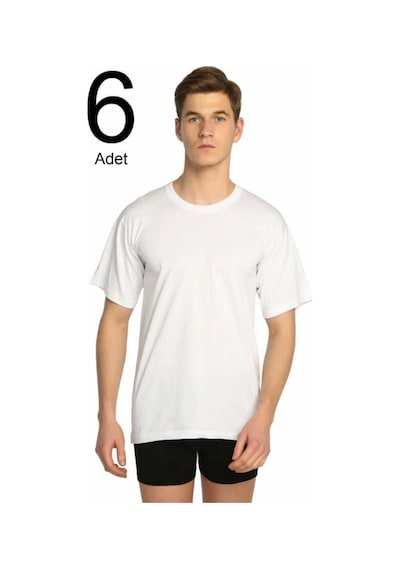 Erkek Tişört Kısa Kollu 0 Yaka Fanila 6'lı Paket Beyaz