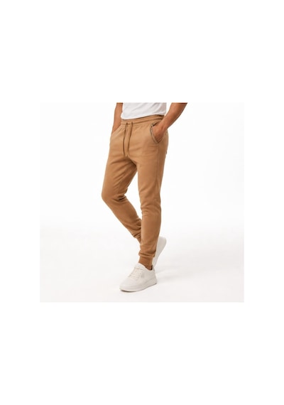 Plus Scorpion Erkek Slim Fit Eşofman Altı Pamuklu Kumaş, Fermuarlı Cepli, Rib Paça Camel