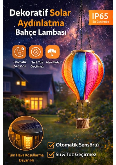 Solar Dekoratif Balon Bahçe Lambası Ip65 Su Geçirmez Alev Efektli Led Aydınlatma 1 ADET
