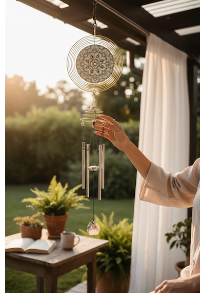 Feng Shui Mandala Temalı Rüzgar Çanı Dış Mekan Bahçe Balkon Süsü Yeni Ev & Arkadaş Hediyesi 60 Cm.