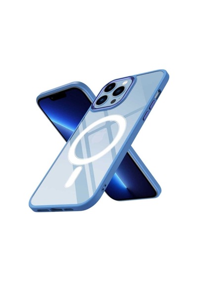 Apple Uyumlu iPhone 12 Pro Max Kılıf Wireless Şarj Özellikli Zore Krom M-safe Silikon Kapak Mavi