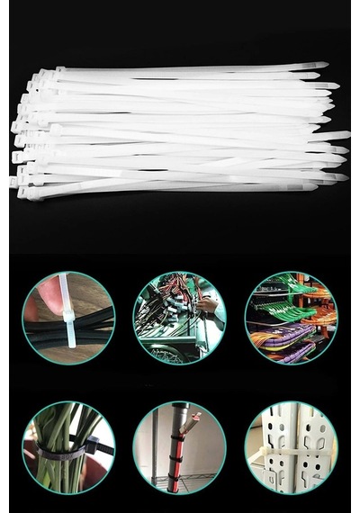 Kablo Bağı- Plastik Kelepçe - 3.6 X 150 Mm - Cırt Kelepçe Beyaz 100 Adet Paket Klips1