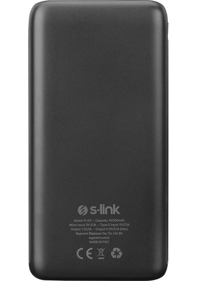 S-link IP-K11 10000mAh 2-USB+Micro+Type-C Siyah LCD Ekranlı Taşı