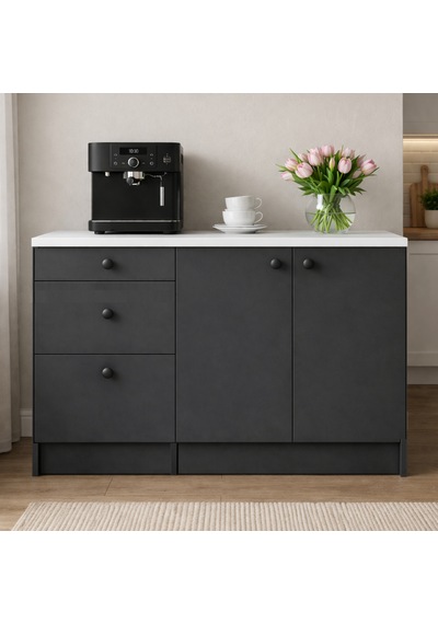 Roya Alt Modül-çok Amaçlı Dolap -130 Cm -2 Kapaklı-3 Çekmeceli-laminat Beyaz Tezgah Dahil Antrasit Roya Alt Modül-çok Amaçlı Dolap -130 Cm -2 Kapaklı-3 Çekmeceli-laminat Beyaz Tezgah Dahil Antrasit