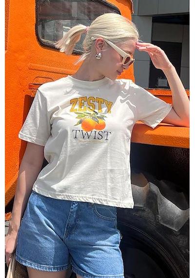 Madmext Sarı Bisiklet Yaka Pamuklu Kısa Kollu Kadın T-shirt Mg2150-sarı Sarı