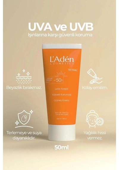 L'adén Cosmetics Güneş Kremi, Lazer Epilasyon Sonrası Için Yüksek Koruma Spf 50 Sku: Smg8690010514301 Açık Bej