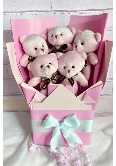 Sole Sevgiliye Özel Pembe Konsept Romantik Peluş Ayıcık Buketi
