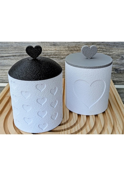 3d Baskı 2li Kalp Desenli Kapaklı Kavanoz Seti Kalp Tepelikli Dekoratif Saklama Kabı 8x8,5 Cm