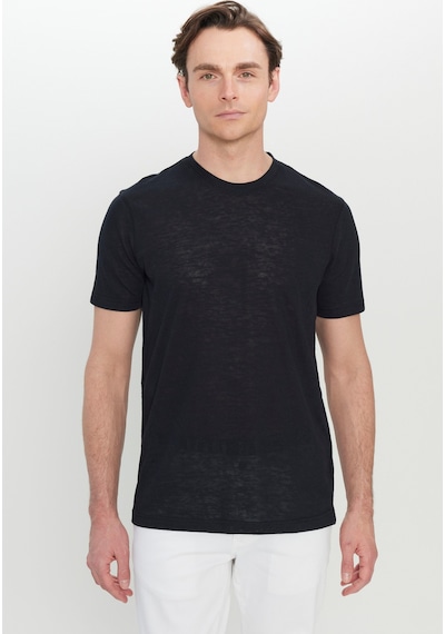 AC&Co / Altınyıldız Classics Erkek Sıyah Pamuklu Slim Fit Dar Kesim Bisiklet Yaka Tişört Siyah