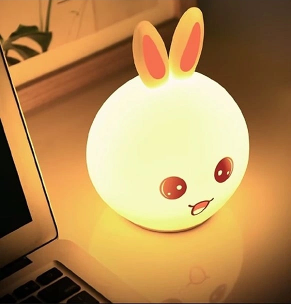 Sevimli Tavşan Silikon Led Gece Lambası Dokunmatik, Usb Şarjlı, Renk Değiştiren Yumuşak Işıklı Lamba Beyaz