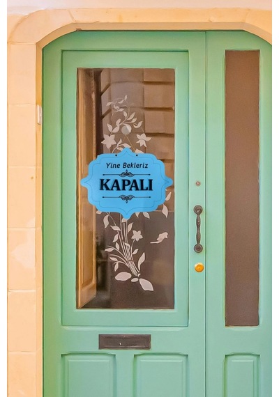 Ahşap Dekoratif Kesim Açık-kapalı Yazısı - Açık Mavi