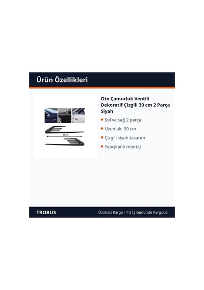 Trobus Oto Çamurluk Ventili Dekoratif Çizgili 30 Cm 2 Parça Siyah