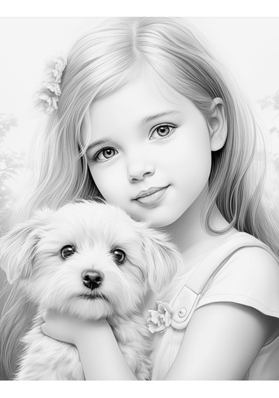 Anime Güzel Kız İle Köpeği Boyama Kitabı 100 Tam Sayfa