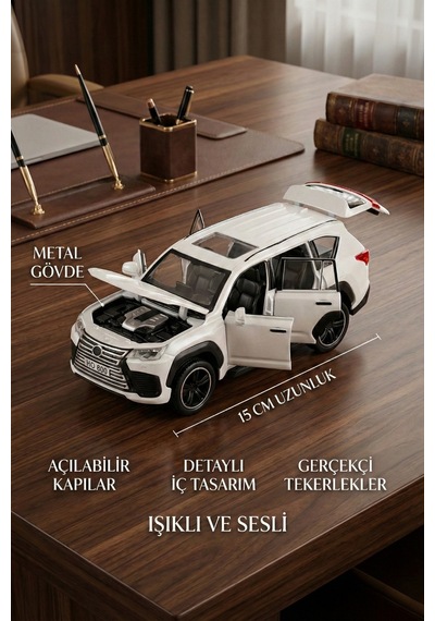1:32 Ölçek Metal Model Araba Lx600 Lüks Suv Jip - Işıklı Sesli Çek Bırak - Beyaz