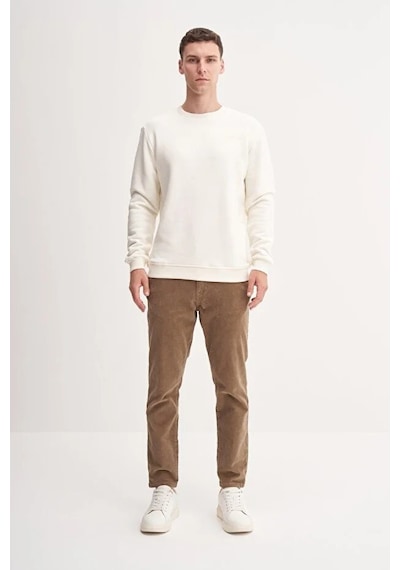 Cazador Kalın Diyagonal Dokulu %100 Pamuk 3 İplik Regular Fit Sweatshirt 25k Ekru