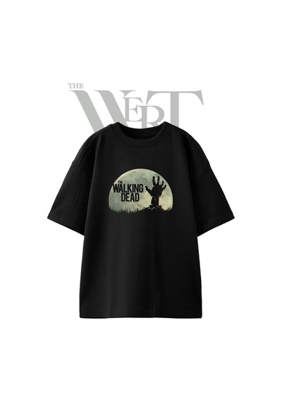 Thewert Walking Dead Tasarım Baskılı Ünisex Siyah Oversize T-shirt