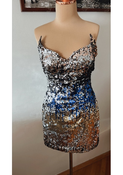 Chica Rosa Fashion Pullu Özel Tasarım Kısa Straplez Elbise