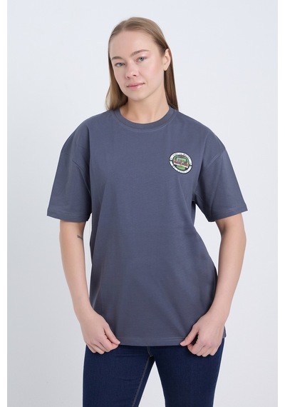Velvoria Unisex Oversize Home Is Where Baskılı Antrasit Renk T-shirt
