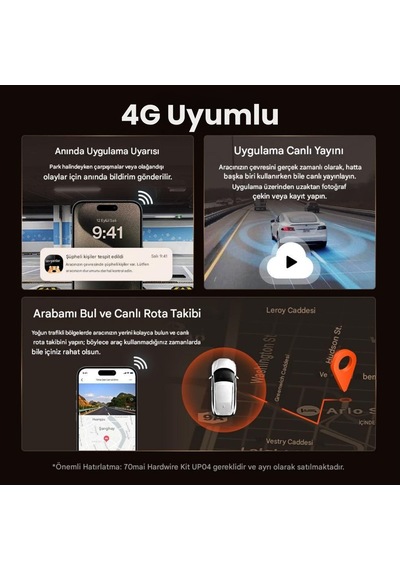 70mai T800-41 Ön Kamera +iç Kamera + Rc41 Arka Kamera 128gb