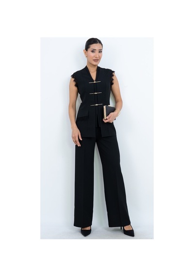 Dorne Moda Özel Seri Kruvaze Aksesuarlı Dantelli Abiye Pantolon Yelek Takım - Düğün - Mezuniyet - Ofis Şıklığı Siyah Siyah Dorne Moda Özel Seri Kruvaze Aksesuarlı Dantelli Abiye Pantolon Yelek Takım - Düğün - Mezuniyet - Ofis Şıklığı Siyah Siyah