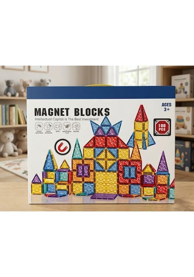 100 Parça Renkli Geometrik Şekilli Manyetik Yapı Blokları 3 Boyutlu Mıknatıslı Yapı Oyun Seti